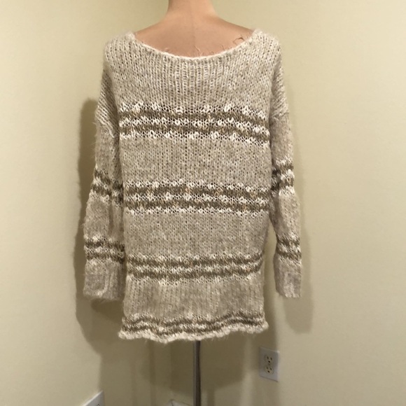 Free People Linus Eyelash Sweater Size Small Cream Tan Striped Pullover - Picture 4 of 9